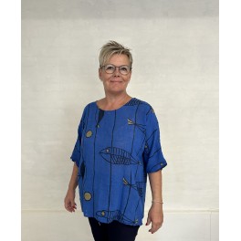 Bomulds bluse med fiske print 