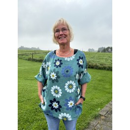 Hør bluse med blomsterprint