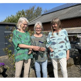 Hør bluse med fiske print